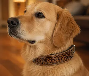 Leather Dog Collar Full grain Leather Handmade Tooled Carved 1.5" wide