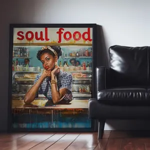 African-American Dining Room Decor, Vintage Style Wall Art By Ebonic Embrace, Chef Kitchen Canvas Painting, Black Owned Gift Shop