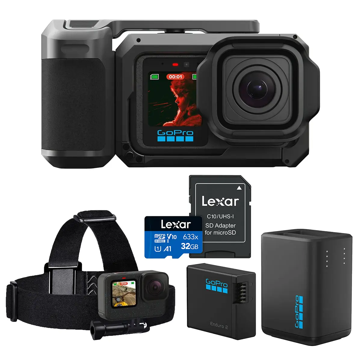 GoPro MISSION 1 PRO Grip Edition Camera, Bundle with Charger, Extra Battery, 32GB Memory Card and 47 Pieces Accessory Kit.