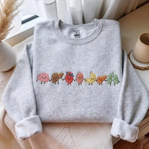 [MADE IN US] Embroidered Organ Friends Sweatshirt, Minimalist Anatomy Healthcare Crewneck, Nursing Student Graduation Gift, Cute Medical Student Sweater
