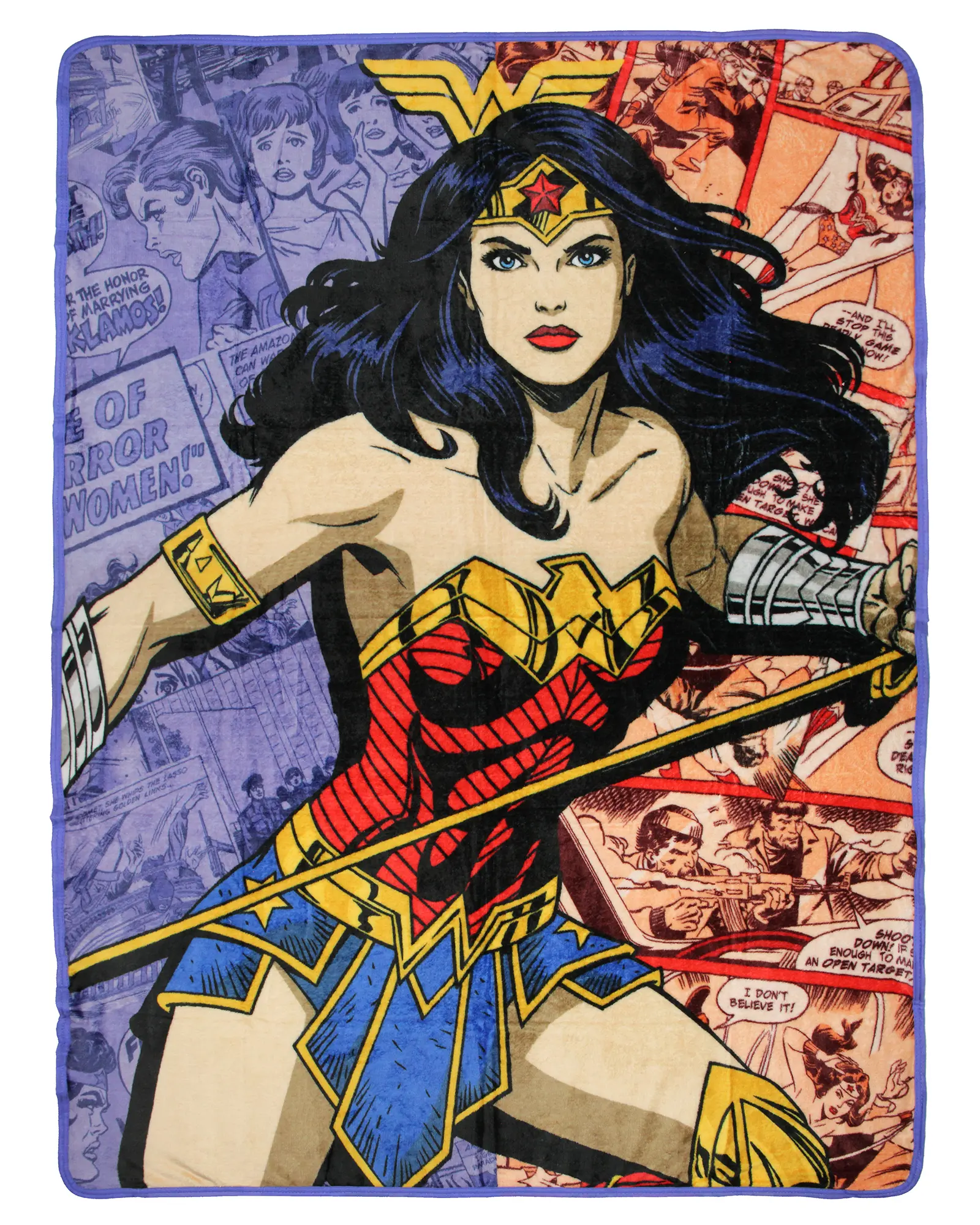 DC Comics Superhero Wonder Woman Action Comic Book Pages Soft Polyester Throw Blanket, 46"x60", for Bed, Couch, Home & House Room Decor, Action Graphic