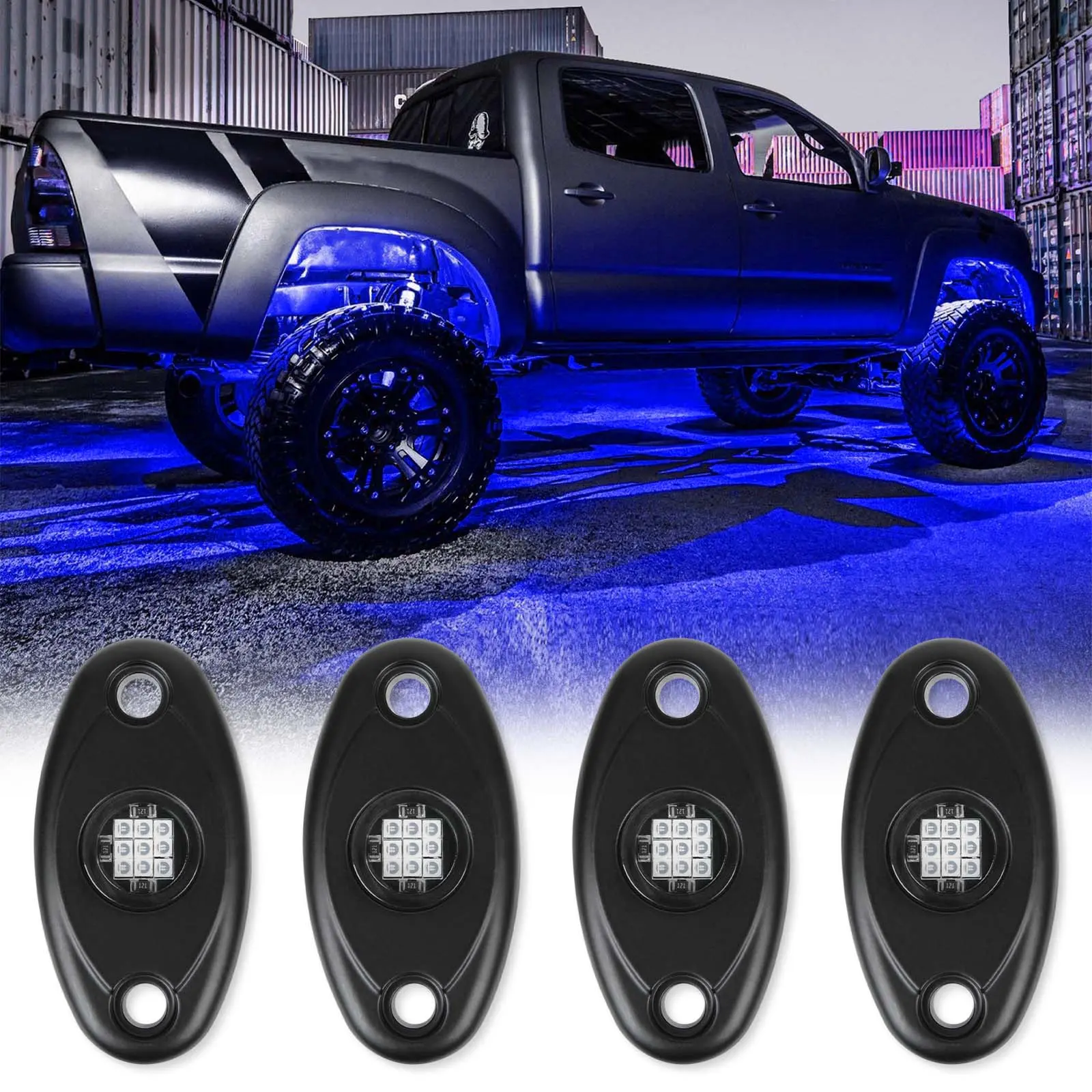 DREAMIZER 4Pods Rock Lights Kit Car Atmosphere Lamp for Offroad Truck SUV 4x4 ATV Boat LED Underglow Trail Rig Lights Blue White Multifunctional Car Led Led Backlights