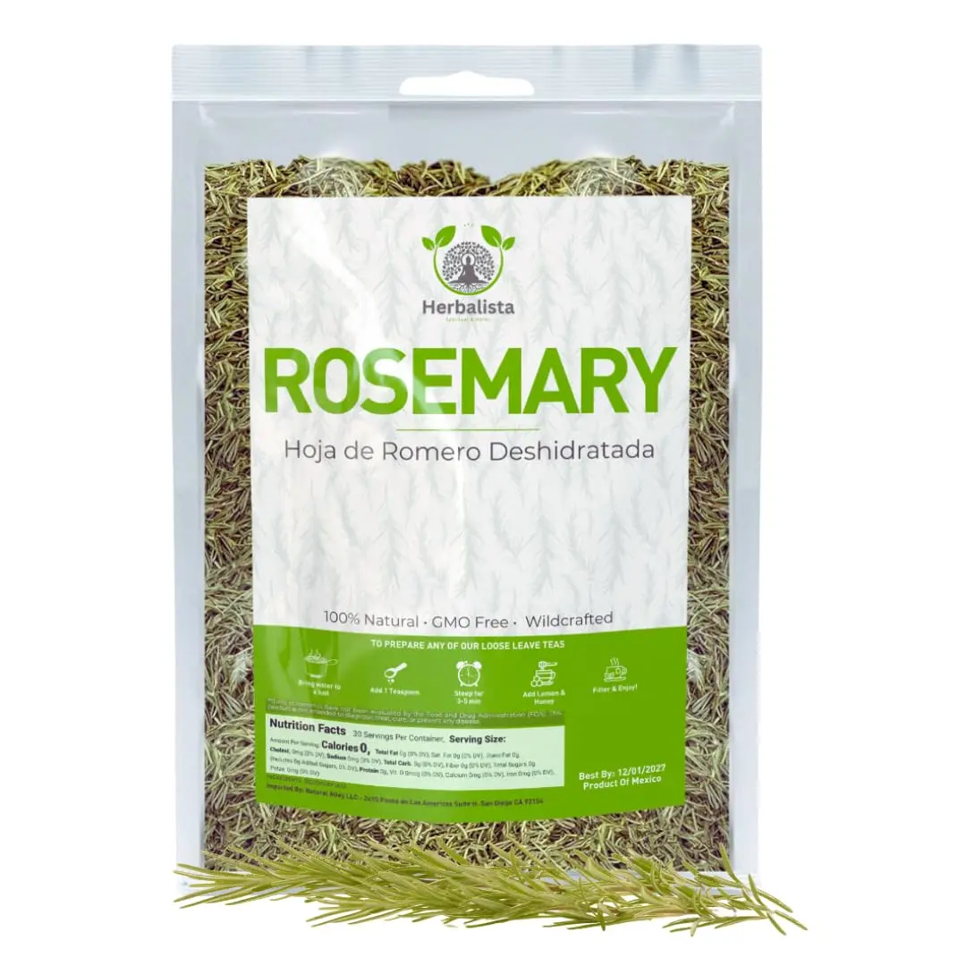 Herbalista Hojas de romero enteras de primera calidad, 3 onzas (3.00 oz) - Hoja de Romero Deshidratada - Aromáticas y totalmente naturales - Perfecto para carnes, pescado, aceites infundidos, salsas y