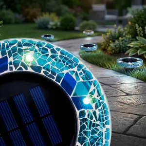 [Solar] Stained Glass Mosaic Disk Lights, Automatic, Wireless, Waterproof, Outdoor Decorative Pathway LED Garden Lights