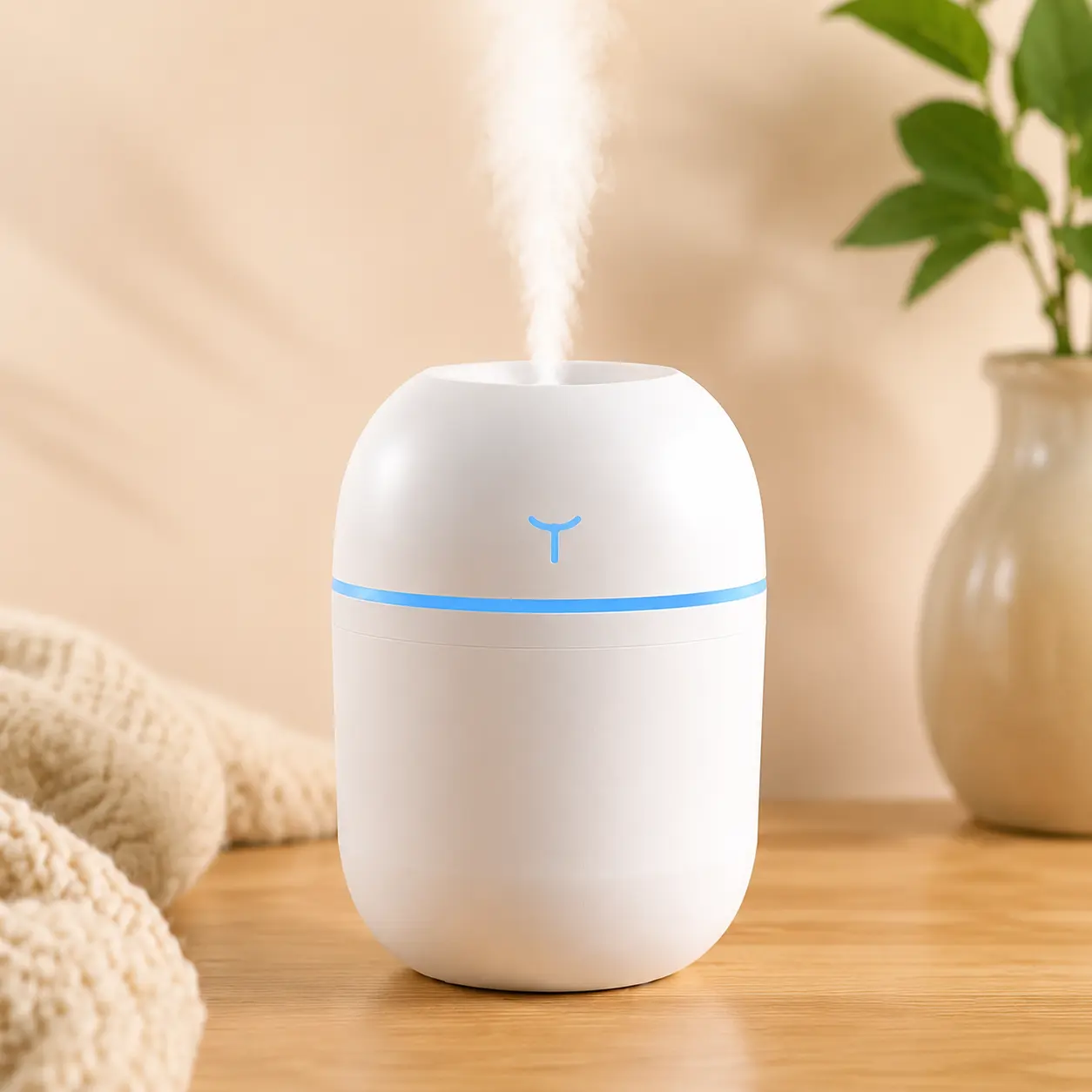 220mL Mini Desktop Humidifier, USB Powered Cool Mist Humidifier with Colorful LED Light, 2 Mist Modes, 3 Color Options, Portable Personal Humidifier for Bedroom, Office, Desk & Bedside