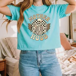 Funny Mom Skeleton Shirt, Motherhood Graphic Tee, Comfort Colors Boxy Crop Tee Women, Trendy Mom Life Shirt, Cool Mothers Day Gift