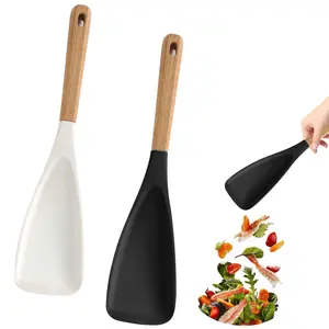 2-Pack Silicone Cooking Spoons with Wooden Handles — BPA-Free Nonstick Safe Spoons, Nonstick Silicone Spatula Set for Stirring, Mixing, Scooping & Serving Kitchen Utensils, Kitchenware Utensils