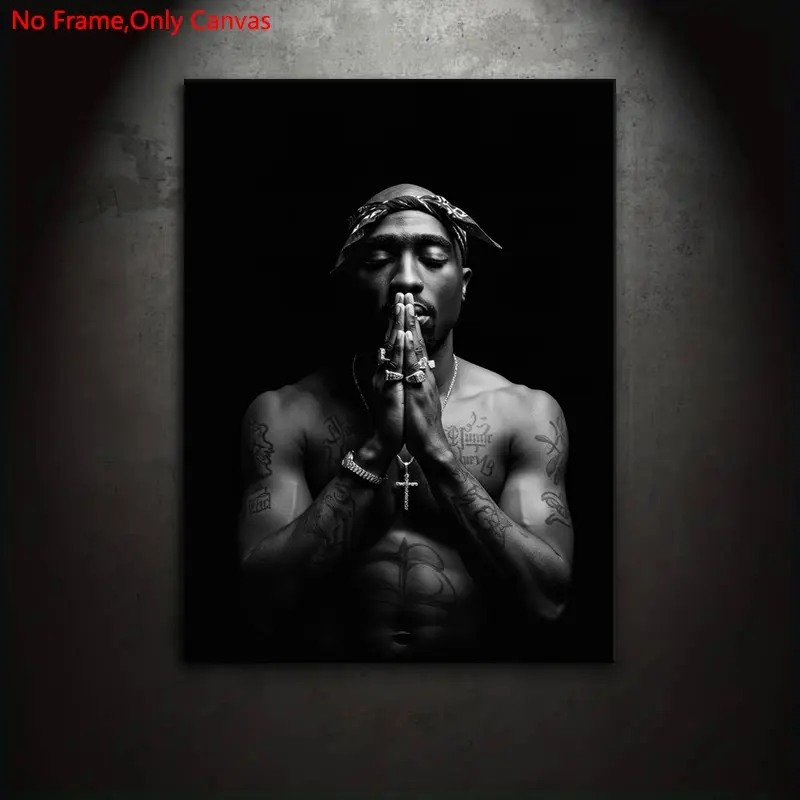 1 piece/set frameless canvas painting print poster, classic collage style art, Decorative artwork, rapper Tupac Shakur praying, a gift for hip hop culture enthusiasts, ideal for home, mural, wall decor