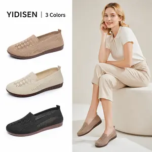 New flyknit breathable mesh slip-on shoes with hollow design, soft non-slip sole