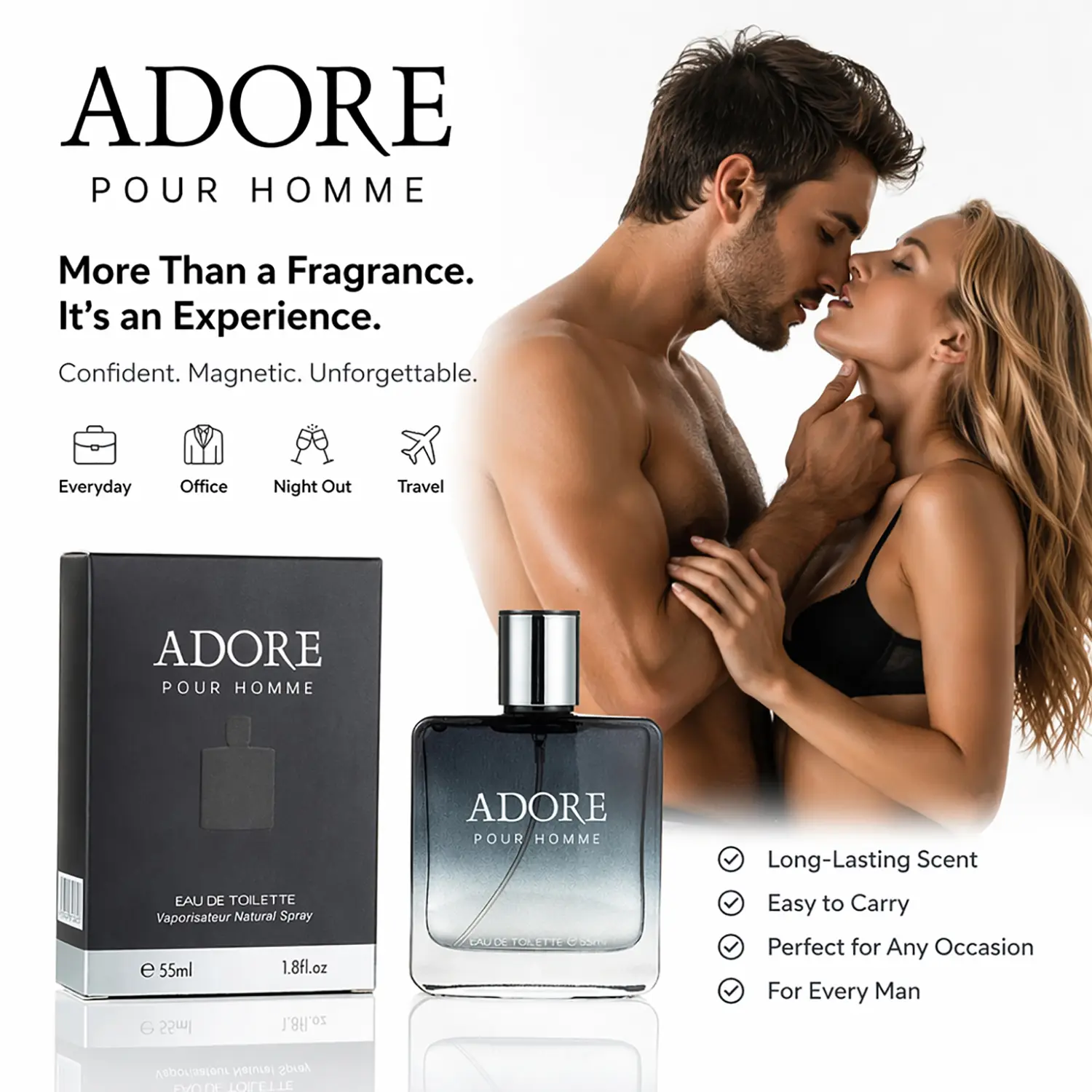 Men's Pheromones Infused Cologne Fragrance Spray - Strong Attraction Phero, Long-Lasting Floral Fruity Woody Notes, 55ml/1.8fl.oz, Ideal for Night Out, New Year's Eve & Christmas