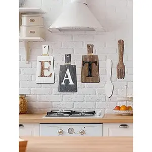 5-Piece Cutting Board Eating Sign Set Hanging Kitchen Eating Sign Fork And Spoon Wall Decoration Rural Farmhouse Kitchen Decoration Kitchen And Home Decoration Art,Home Decor ,Room Decor,Wall Decor Gifts Birthday Graduation