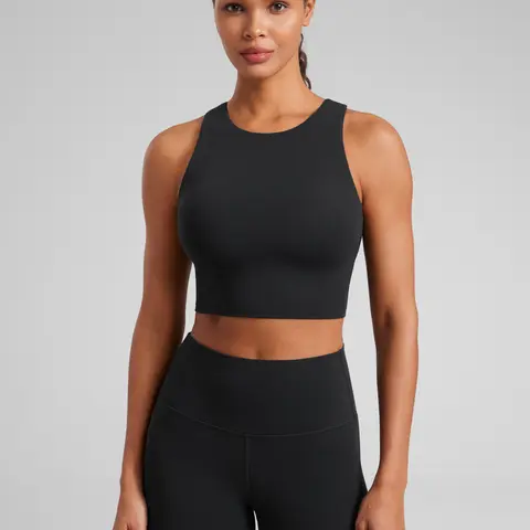 CRZ YOGA Butterluxe Racerback High Neck Longline Sports Bras for Women - Padded Workout Crop Tank Tops with Built in Bra