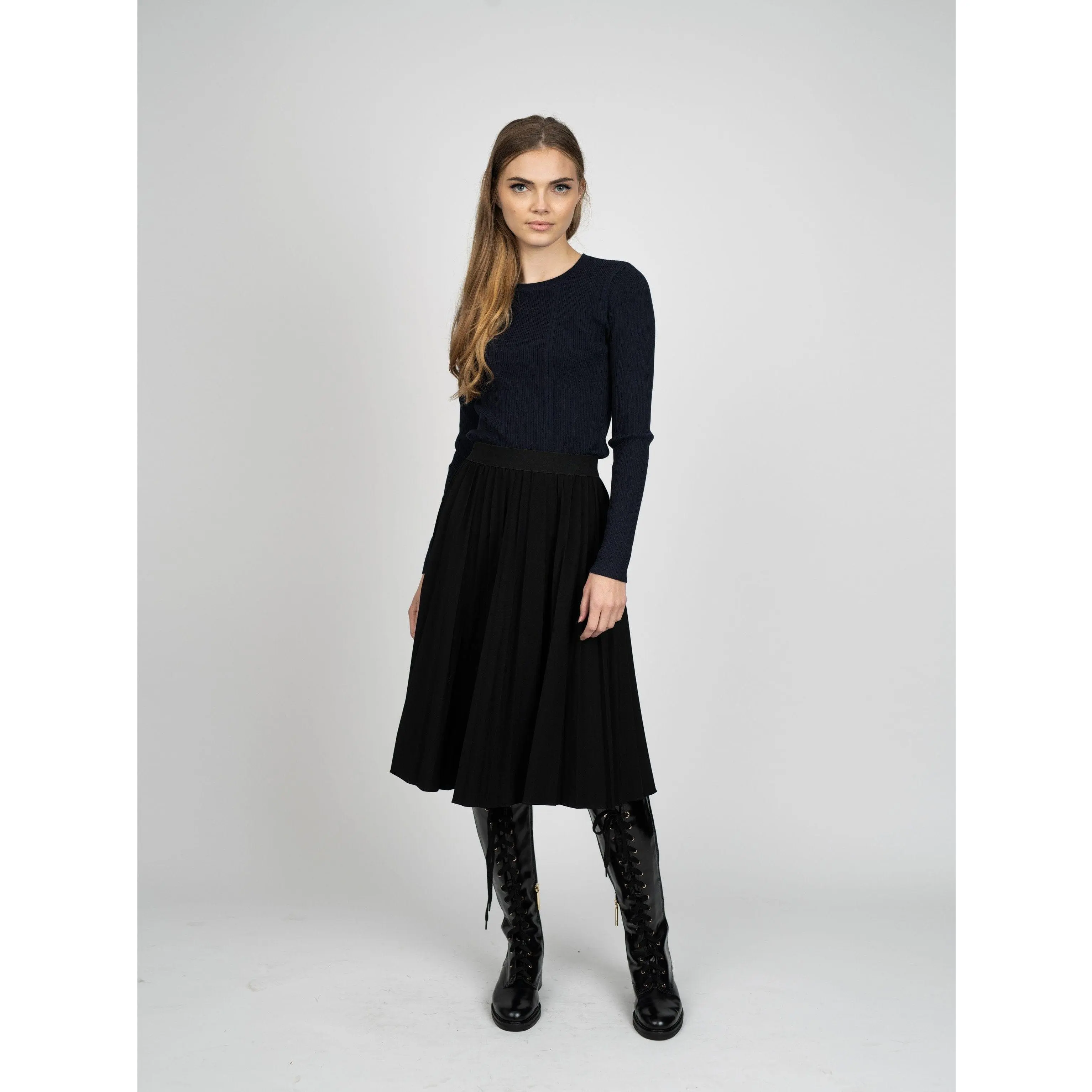 MIXED RIBBED SWEATER-NAVY