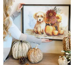 Sincere Surroundings 24" Puppy Sunflower Pumpkins Thin Frame
