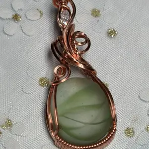 Spring Green Goddess Copper Pendant with Intricate Wire Wrap and Centered Gemstone for Elegant Jewelry