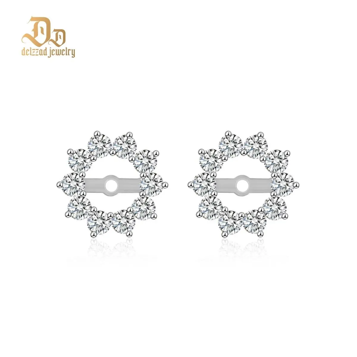 Delzzad Bling Flower Earring Jackets Synthetic Moissanite S925 Sterling Silver Earring Jackets for Studs Moissanite Jewelry Perfect Birthday Wedding Engagement Anniversary Christmas Gift(Jacket Only)