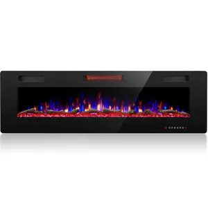 60 Inch Electric Fireplace in-Wall Recessed and Wall Mounted, Fireplace Heater and Linear Fireplace with Multicolor Flame, Timer, 750/1500W Control by Touch Panel & Remote