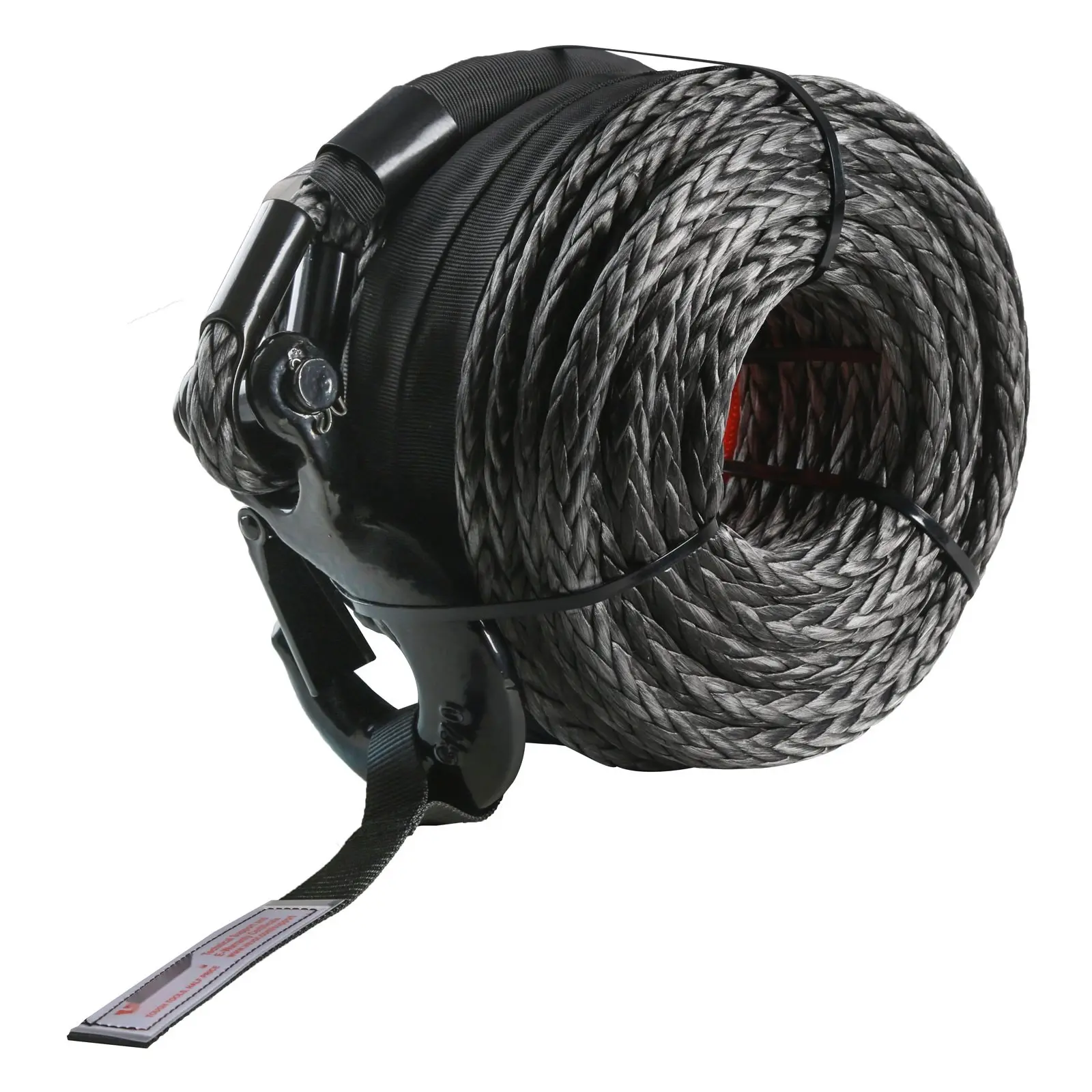 Synthetic Winch Rope, 3/8 Inch X 85 Feet, 26,500 Lb Rating, Winch Line Cable Rope With Protective Sleeve, Forged Hook, Pull Strap, Universal Fit For SUV, Off-Road Vehicle, Truck Durable Construction