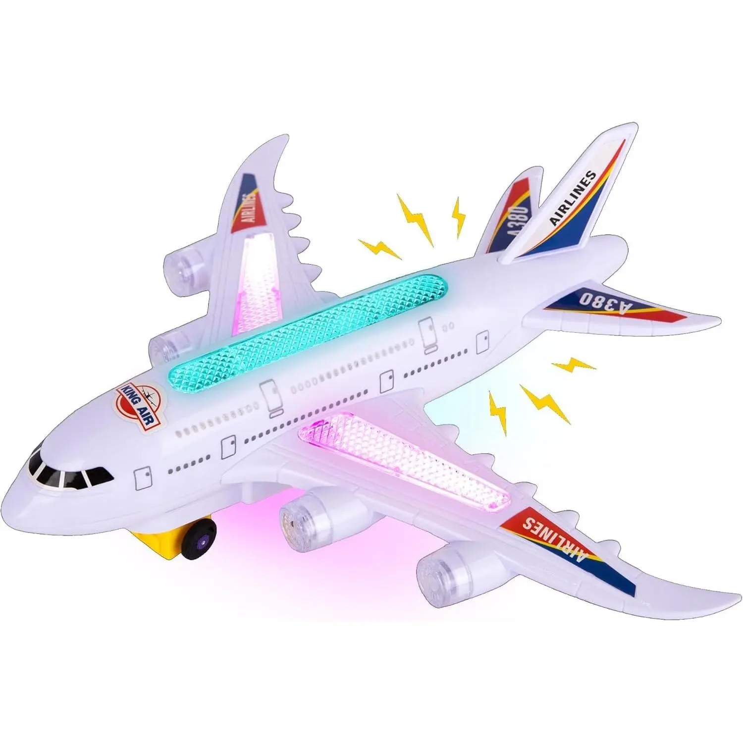 Light Up Airplane Toy - Kids Airplane Toy with Takeoff Sounds, LED Lights, and Moving Wheels - Bump and Go Airplane Toy for Kids Ages 4-8