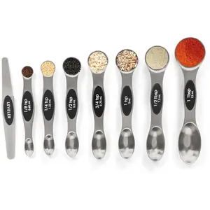 Magnetic Measuring Spoons Set with Leveler, Stackable Stainless Steel for Baking, Fits in Spice Jars