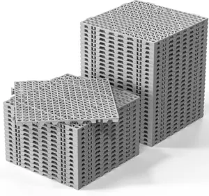 ROVSUN 40 PCS Interlocking Drainage Mat, 12’’x12’’ Drainage Tiles Interlocking,Soft PVC Floor Tiles, Non-Slip Drainage Holes for Restroom, Bathroom, Pool, Kitchen, Wet Areas,Grey Home Decor Rugs Home Decorative Rug