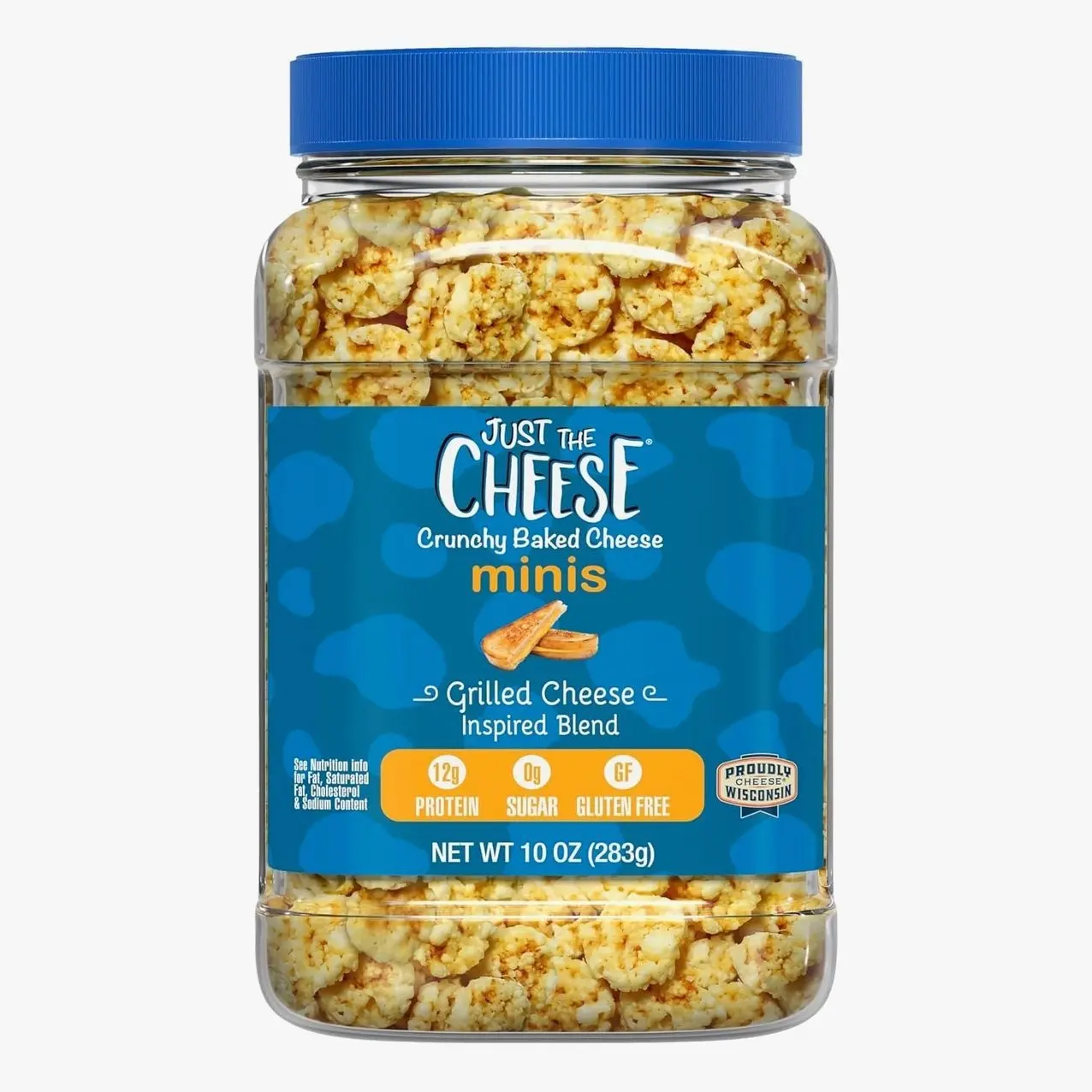 Just the Cheese Minis – Grilled Cheese Crisps, 10 oz Jar, Delicious Low-Carb Lifestyle Protein Chips, High-Protein, Gluten-Free Crisps, Keto-Friendly, Zero Sugar, Perfect Snack for Adults