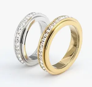 MP Gold Anxiety Rings for Women and Men [Second piece only $3] , Stainless Titanium Steel Spinner Fidget Band Rotatable Rings with Cubic Zirconia for Stress Relief and Wedding Promise Comfort Fit Size 6 to 12