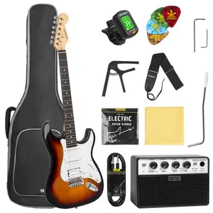 STRICH 39" Electric Guitar Beginner Kit, Solid Body HSS Pickup, 10W Amp, Bag, Tuner, Capo, Strap, Strings, Cable, Picks, SST-S20 Sunburst outdoorfun