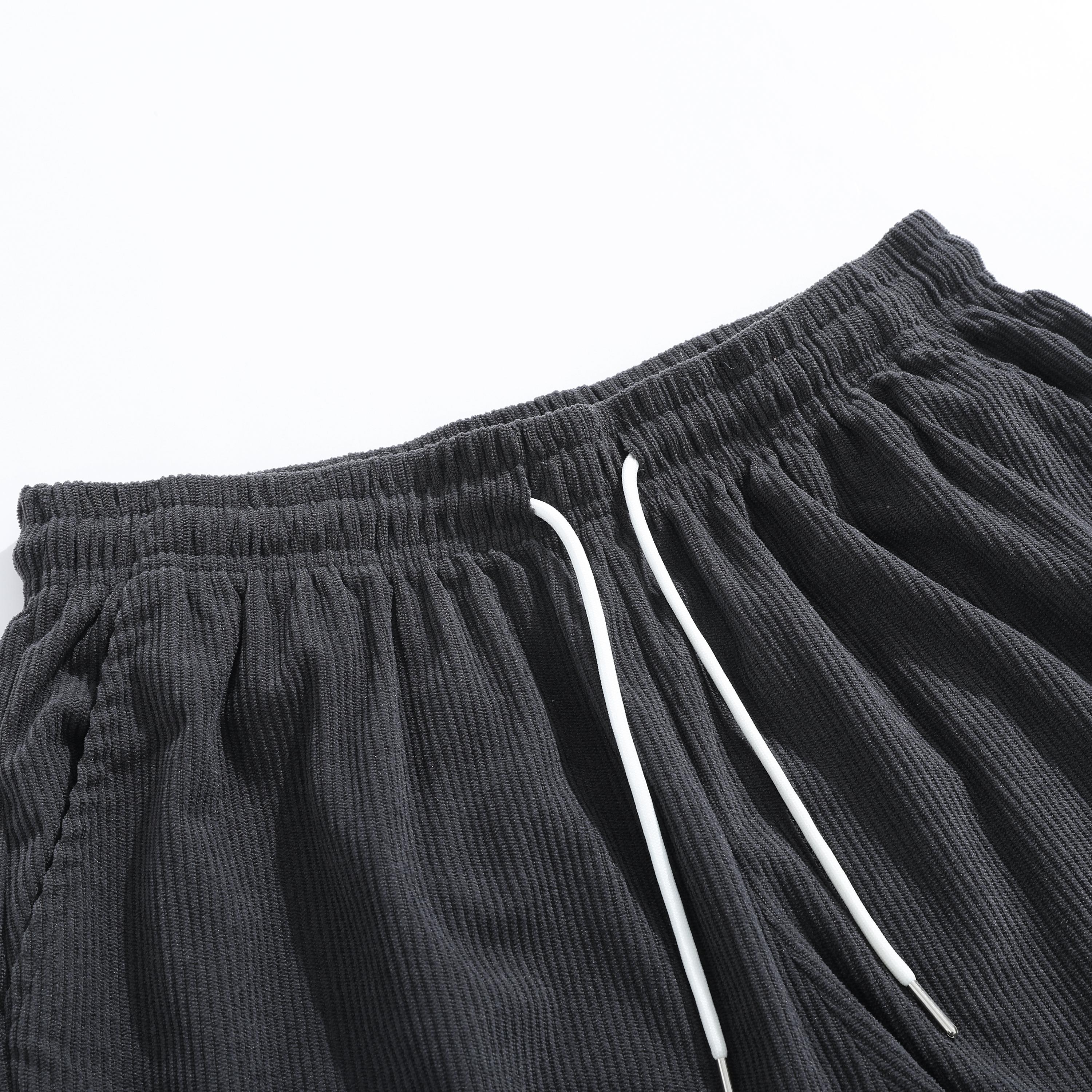 Corduroy men’s solid color striped casual mid-length shorts for summer, loose athletic fit