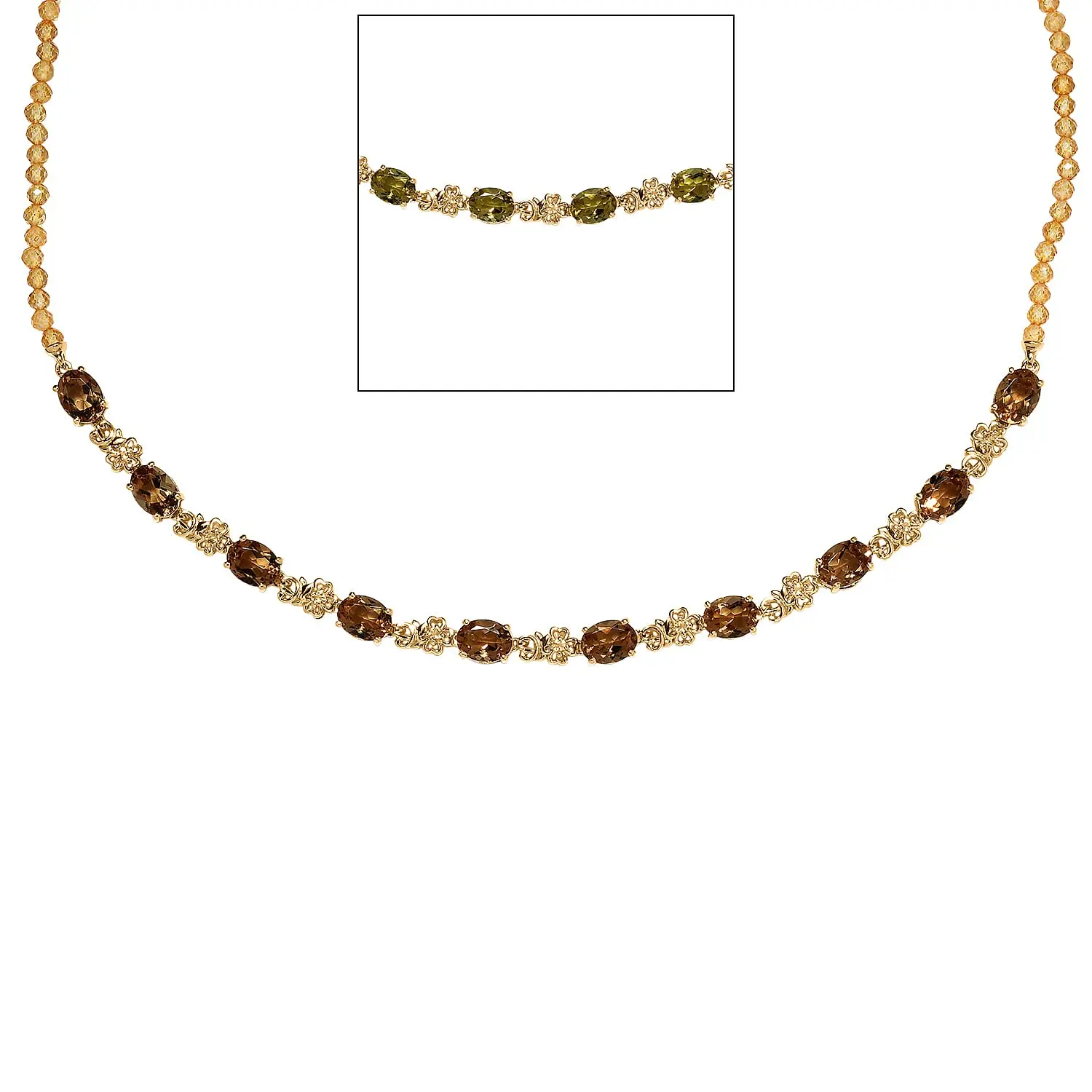 EverTrue Autumn Alexite and Brazilian Citrine 30.75 ctw Blossom Necklace in 18K YG Plated 18-20 Inches