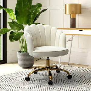 Hulala Belanda Task Office Chair, Height-adjustable, Sturdy and Durable Golden Finish, Tufted Back, velvet fabric upholstery, flower shape back, 360-degree wheels, functional and stylish, for Living Room and Office
