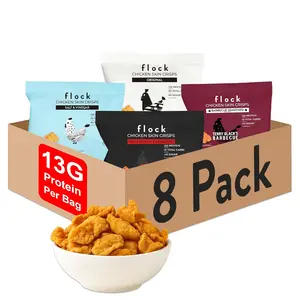 Flock Chicken Skin Crisps Variety Pack – 8-Pack | 4 Flavors (Original, Hattie B’s Hot Nashville, Terry Black’s BBQ, Salt & Vinegar) | High Protein, Low Carb, Keto & GLP-1 Friendly