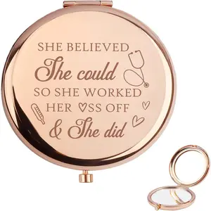 Inspirational Gifts for Nurses Women - Promotiom Nurses Week Appreciation Graduation Gifts for Nurses Graduation Keepsake Rose Gold Custom Compact Travel Mirrors She Believed She Could