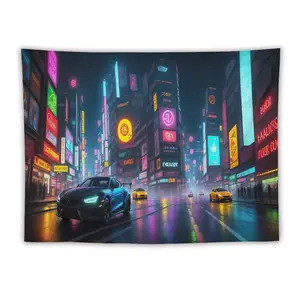 【DailyNap】Black Light Cityscape Tapestry, UV-Reactive Punk Cityscape Wall Art, Neon Urban Architecture Landscape Living Room Dormitory Decoration