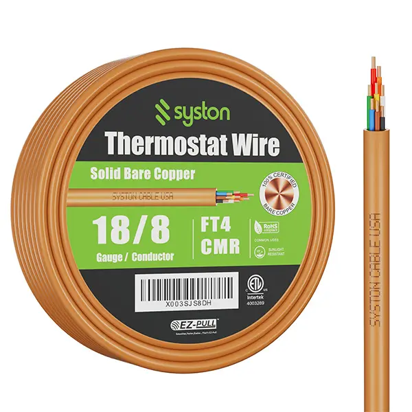 Syston 18 AWG 8-Conductor CL3R Thermostat Doorbell HVAC Cable 18/8 Solid Copper, FT4/CMR Riser-Rated, UV Resistant, Low Voltage for Indoor/Outdoor Used, RoHS Heavy Wire Home Lighting