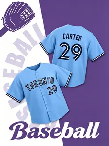 Blue Baseball Jersey Size 29, Embroidered Letter Quick-Dry Short Sleeve, High-Quality Experience, Unique Field Style