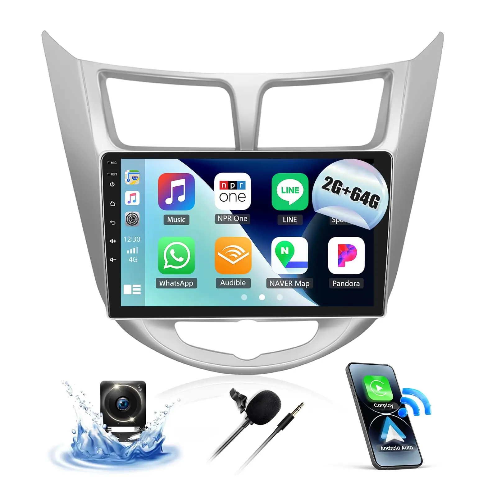 Podofo 2G+64G Android 15 Car Stereo Head Unit with Car TV Stick for Hyundai Accent 2012-2017, 9" Touchscreen Display, Wireless Carplay, Android Auto, GPS Navigation, WiFi, Bluetooth, FM/RDS Radio, HD Backup Camera, Car Display Screen