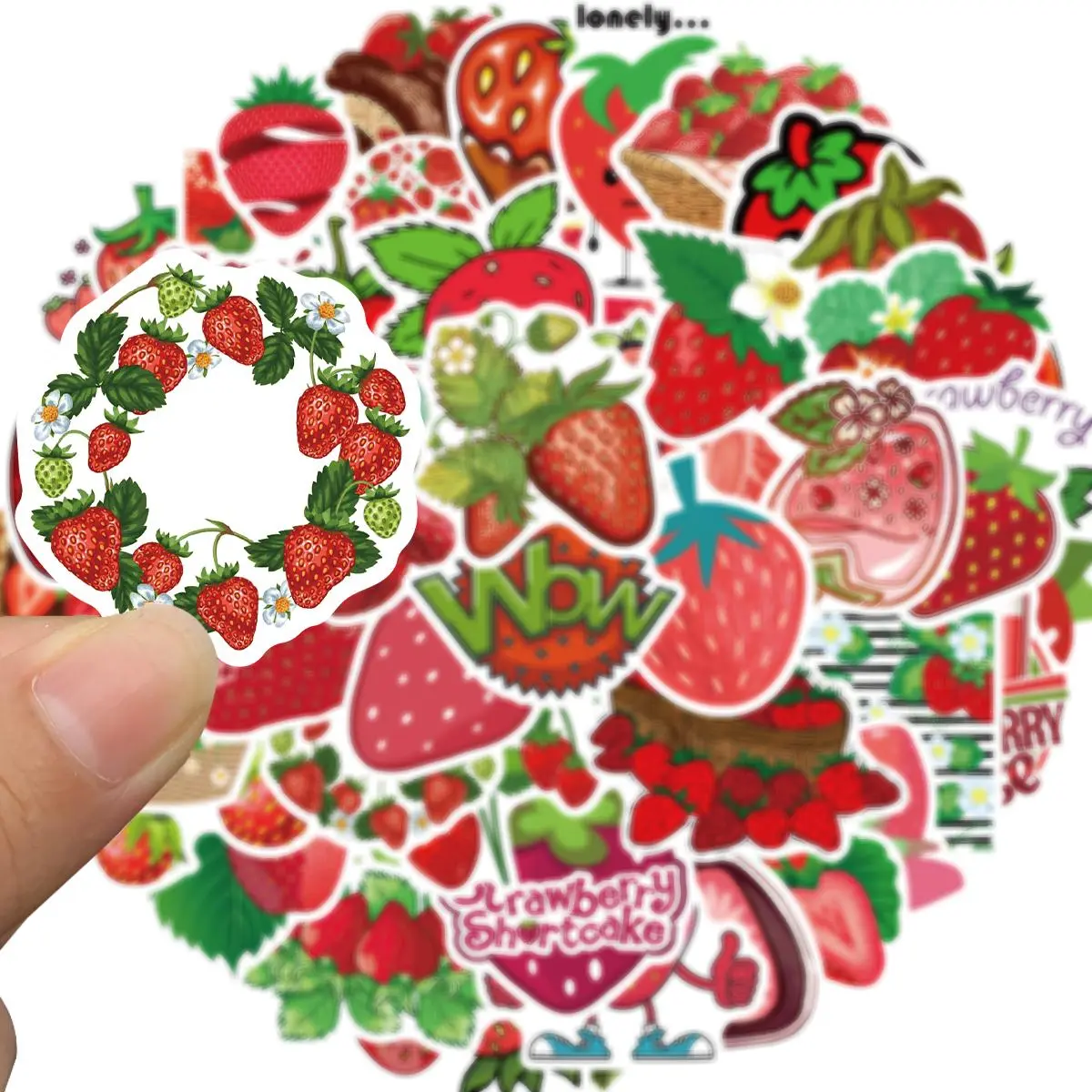 Strawberry Pattern Sticker, 50pcs/set Cute Cartoon Strawberry Vinyl Decorative Decals, Funny Sticker for DIY Water Bottle Journal Scrapbook Guitar