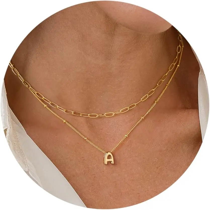 Dainty Gold Silver Initial Necklaces for Women Girls - Layered Tiny Initial A-Z Tiny Pendant Choker Paperclip Chain Necklaces Jewelry Gifts for Women Trendy