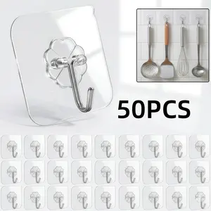 Free Ship | 50 Pieces Ultimate Heavy-Duty Sticky Hooks — Renters-Friendly Wall Hooks for Bathroom, Self-Adhesive