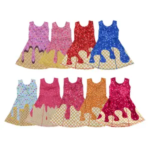 Chill in Style! Athletic Blue Ice Cream Print Sleeveless Sports Girls Dress—Summer’s Comfiest & Trendiest Pick