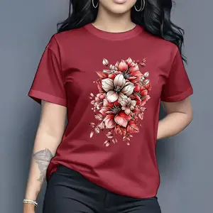 100% Cotton Women's Loose Short Sleeve T-Shirt - Black Blue Orange Geometric Letter Print Round Neck Summer Top - Soft Breathable Casual Fashion Outfit - Machine Washable Daily Women's Style, Comfortable Fit, Loose Shirt, Durable Stitching