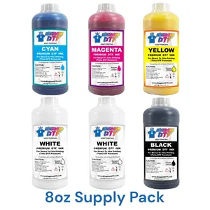 DTF Ink 8oz Supply Pack - CMYK + 2 White