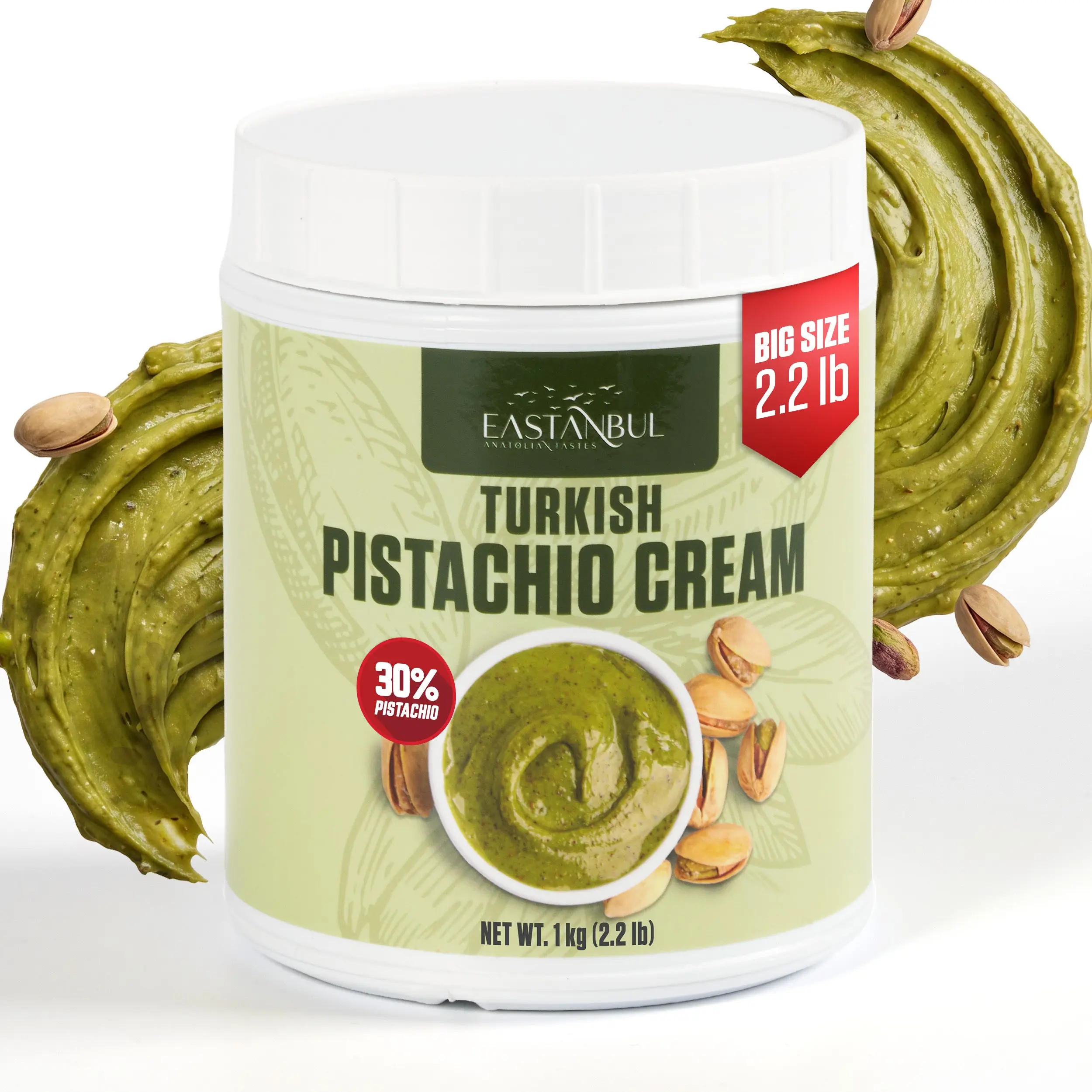 Eastanbul Turkish Pistachio Cream, Paste for Dubai Chocolate Bar, 30% Pistachio, 2.2lb