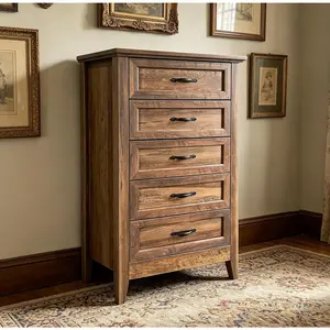 5 Drawers Dresser for Bedroom, Tall Vertical Drawer Dresser with Large Storage, Wood Rustic Tall Chest of Drawers for Bedroom,Living Room,Hallway and Entryway, Vintage Yellow
