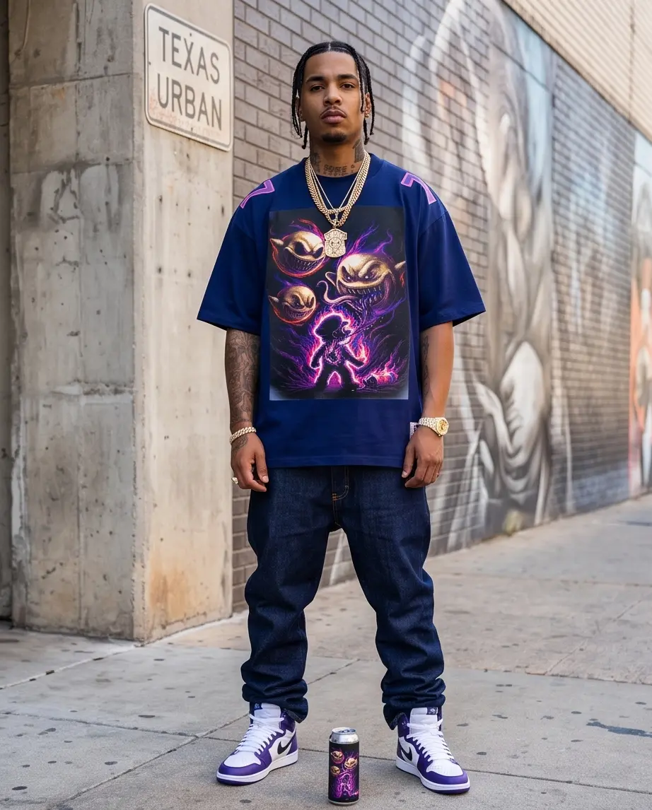 Men's Ghosts of Mario Navy Blue Oversized Long Crop Graphic T-Shirt Streetwear – Demmi Godz