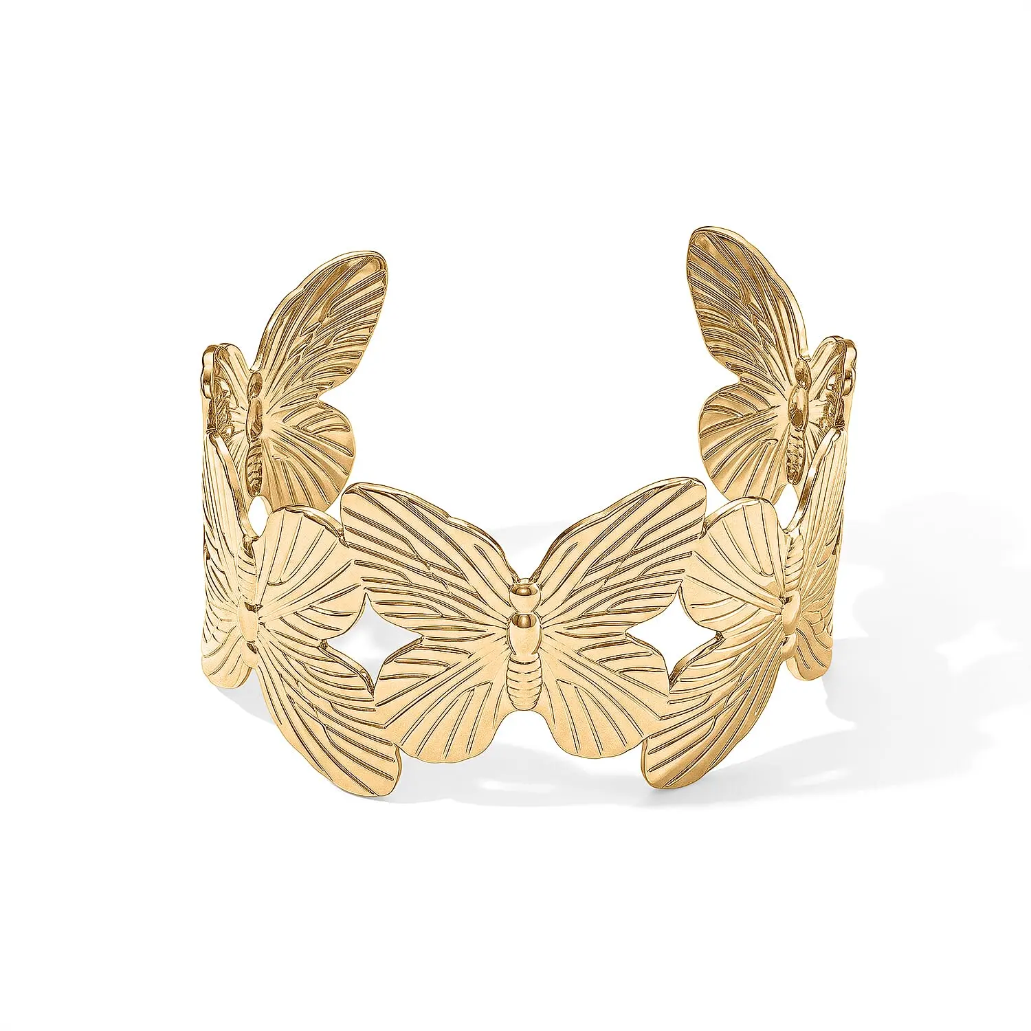 Butterfly Bangle Bracelet in ION Plated YG Stainless Steel (6-7In)