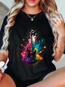 100% Cotton Guitar Splash - Vibrant and Colorful Guitar Design T-Shirt