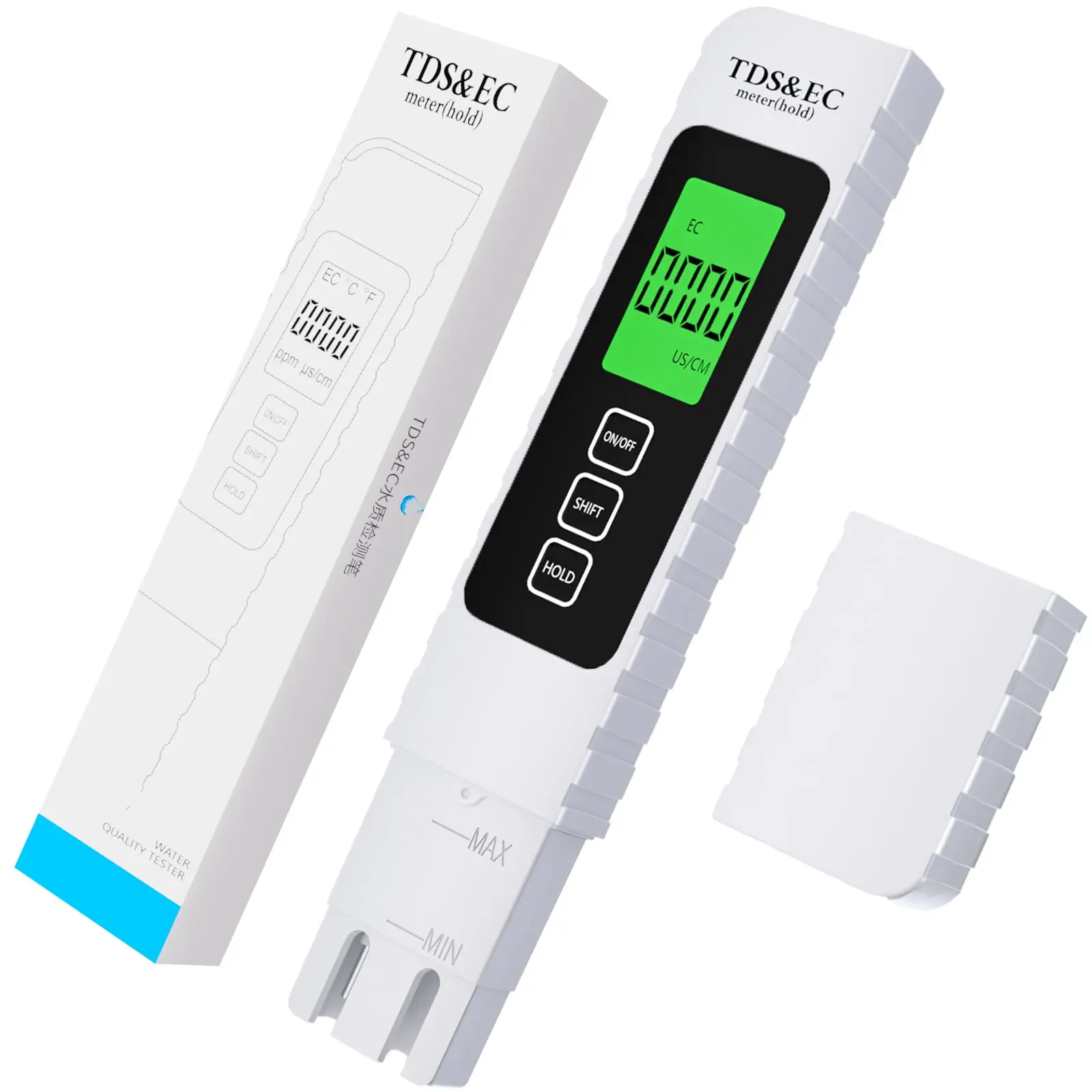 4-in-1 Digital Water Quality Tester, TDS EC Temperature Meter (°C/°F), High Accuracy Water Purity Tester 0-9999ppm for Drinking Water, Hydroponics, Aquariums, Pools, RO Systems, Tap Water, Fish Tanks & Home Water Monitoring