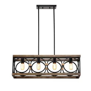 4-Light Farmhouse Matte Black Chandelier Light Fixture, Adjustable Hanging Ceiling Light for Dining Room Kitchen